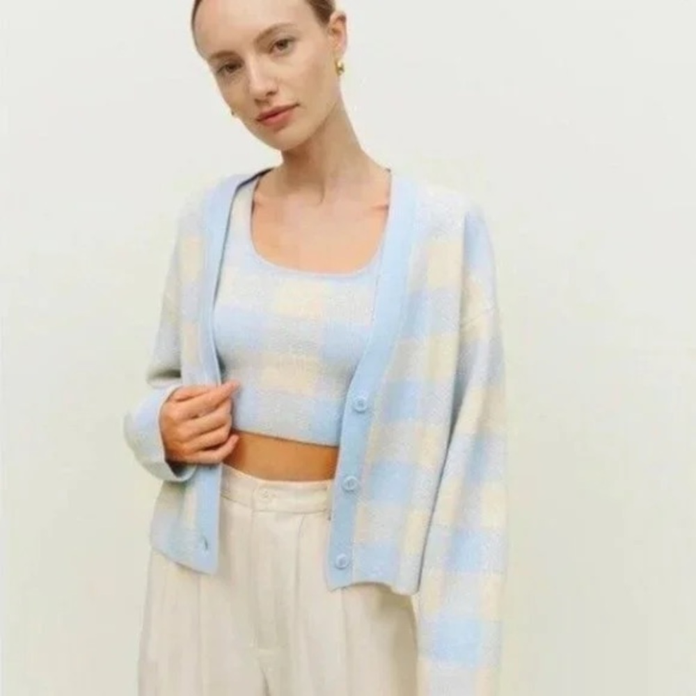 NEW Reformation Fonte Cashmere Cropped Camisole Blue Plaid XS